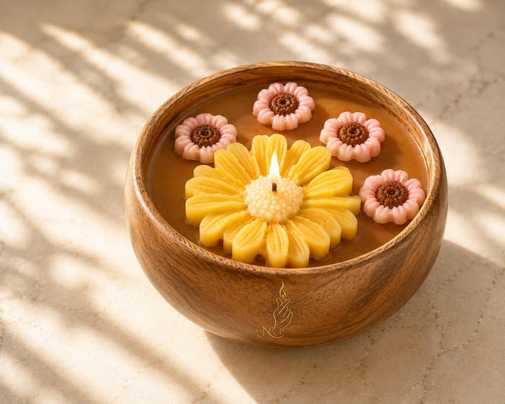 Floral Wooden Bowl Candle