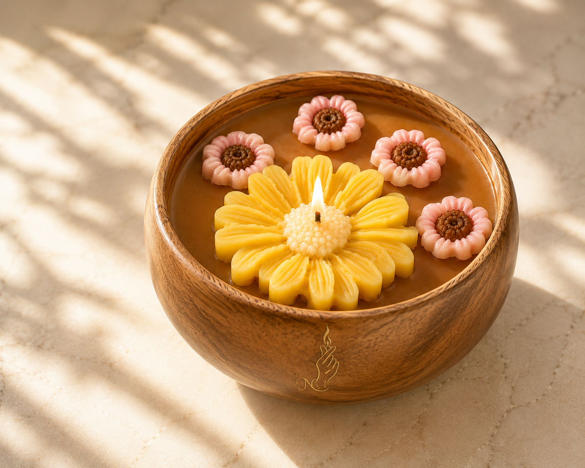 Floral Wooden Bowl Candle